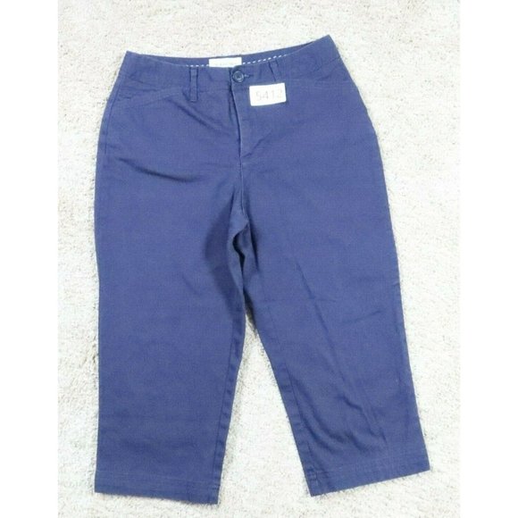 ST JOHN'S BAY Pants Women's Straight Leg Crop Stretch Med Rise Solid Blue 6 - Picture 11 of 11